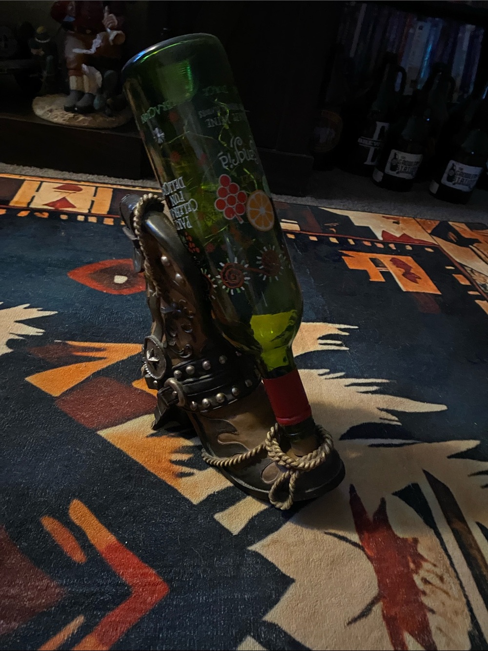 Decorative Brown Leather Western Boot Bottle Holder